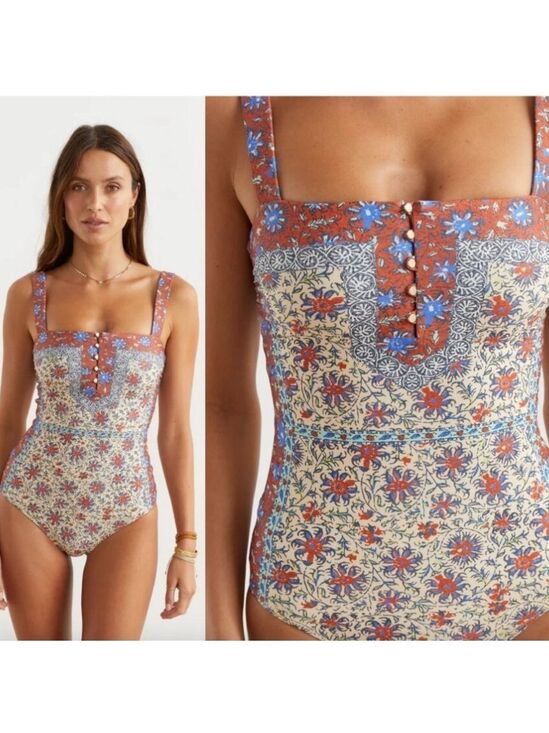 BOTEH Other - BOTEH Clementine Zoey Button Detail Multi Print One Piece Swimsuit SZ L